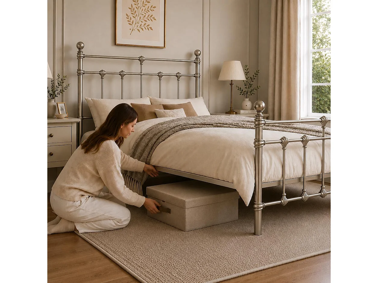 Isabella 4ft6 Vintage Inspired Metal Bed Frame in Nickel Silver