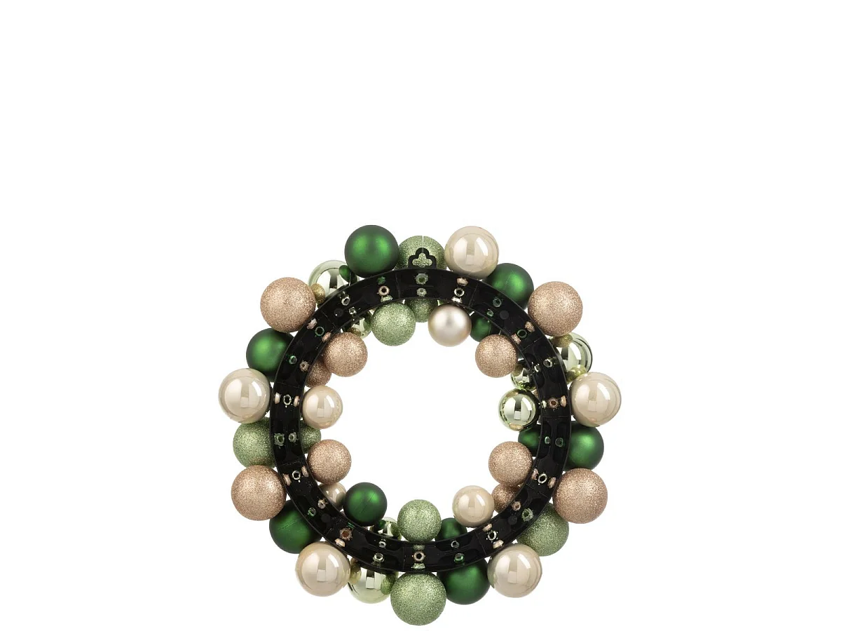 Couronne Boules de Noël "Night" 35cm Vert & Écru