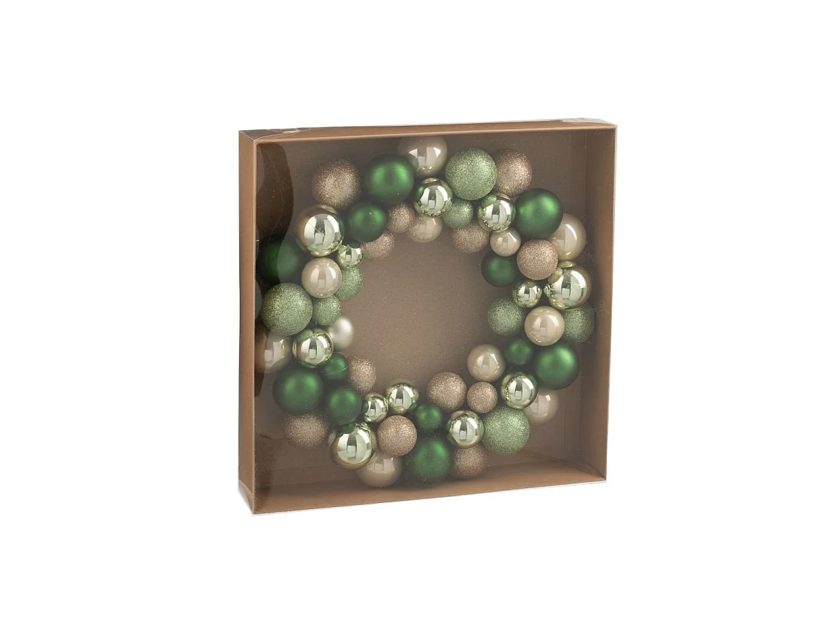 Couronne Boules de Noël "Night" 35cm Vert & Écru