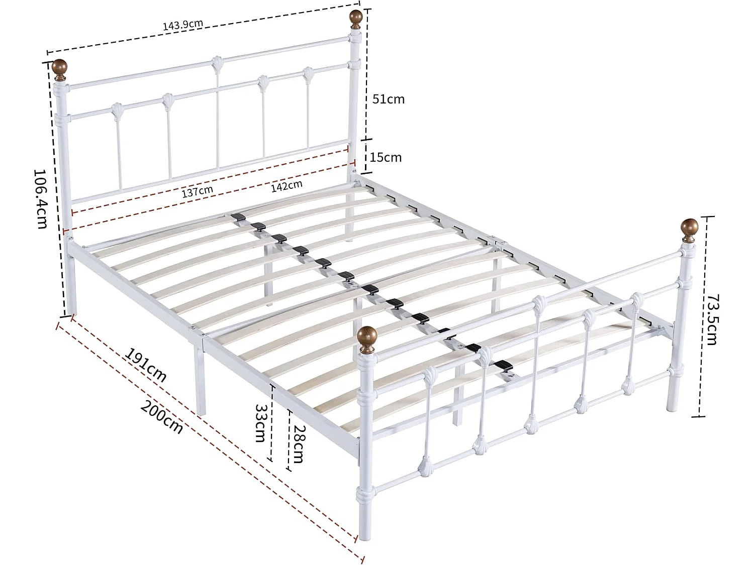 Isabella 4ft6 Vintage Inspired Metal Bed Frame in White
