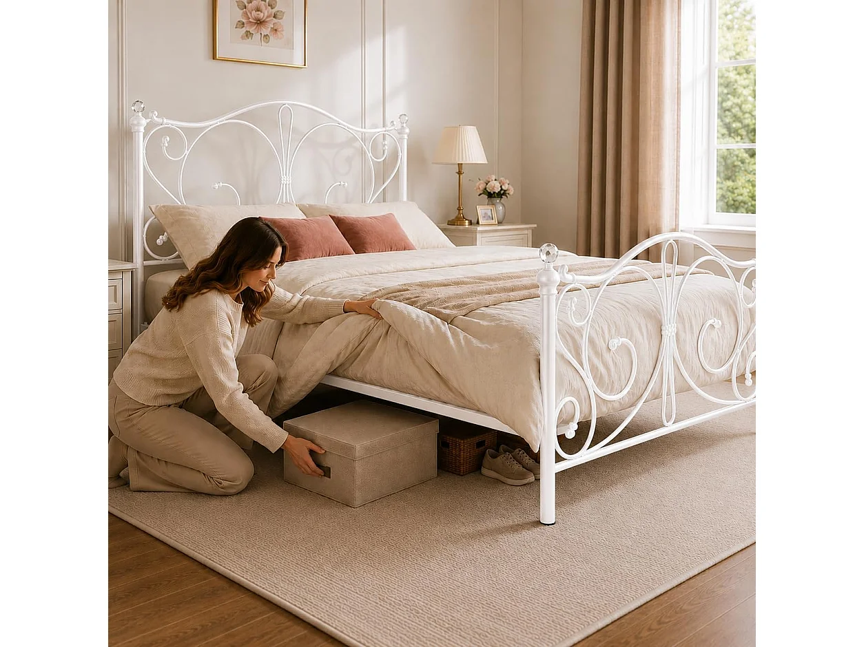 Sofia 4ft6 Victorian Style Metal Bed Frame with Crystal Ends in White