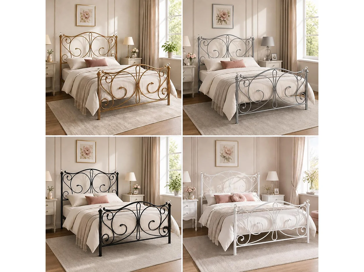 Sofia 4ft6 Victorian Style Metal Bed Frame with Crystal Ends in White