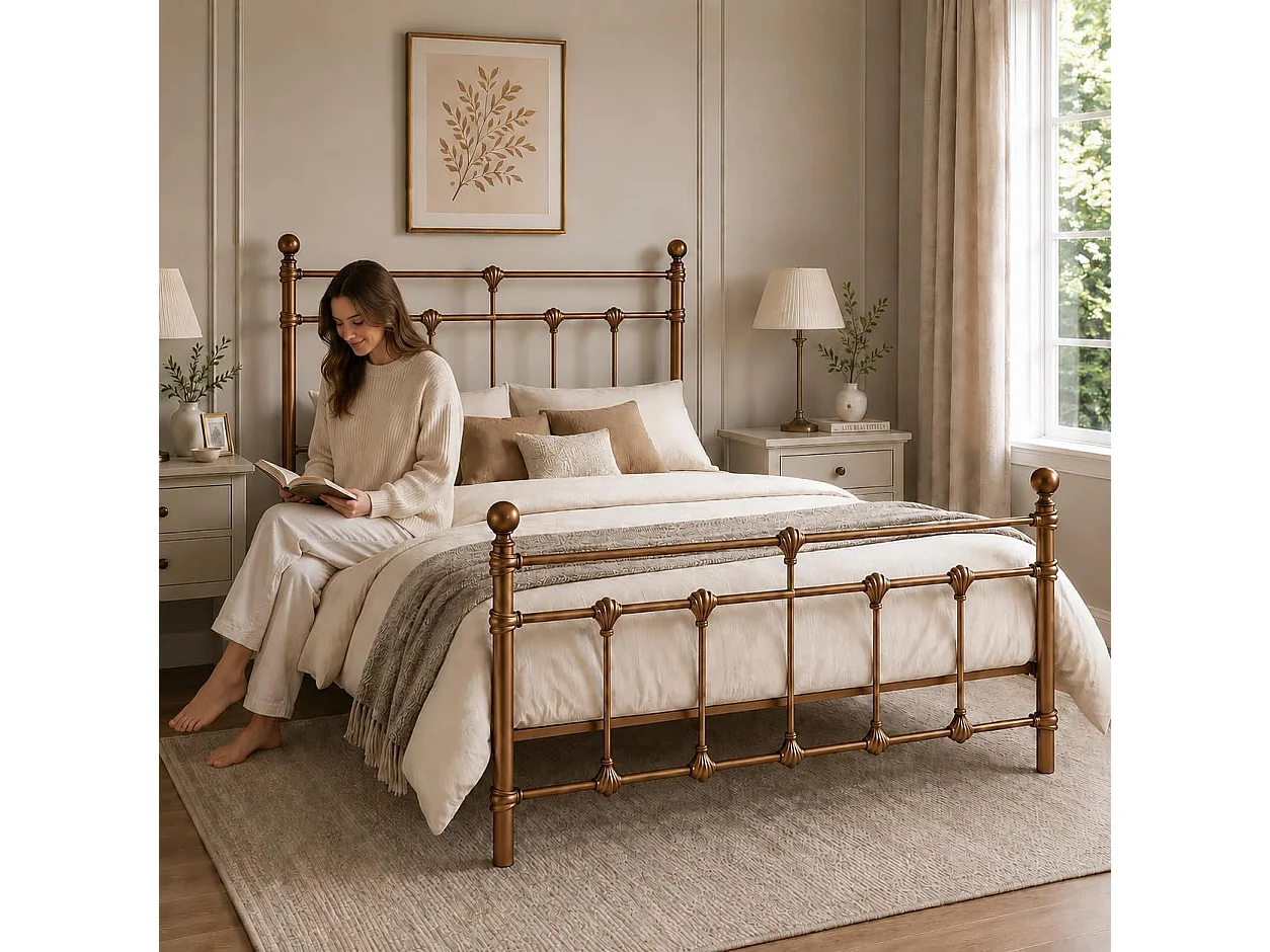 Isabella 4ft6 Vintage Inspired Metal Bed Frame in Antique Gold