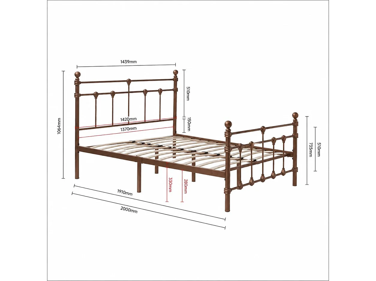 Isabella 4ft6 Vintage Inspired Metal Bed Frame in Antique Gold