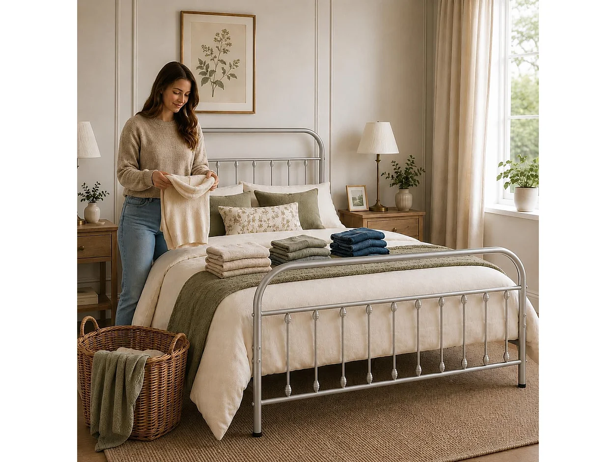 Amelia 4ft6 Modern Minimalist Metal Bed Frame in Nickel Silver