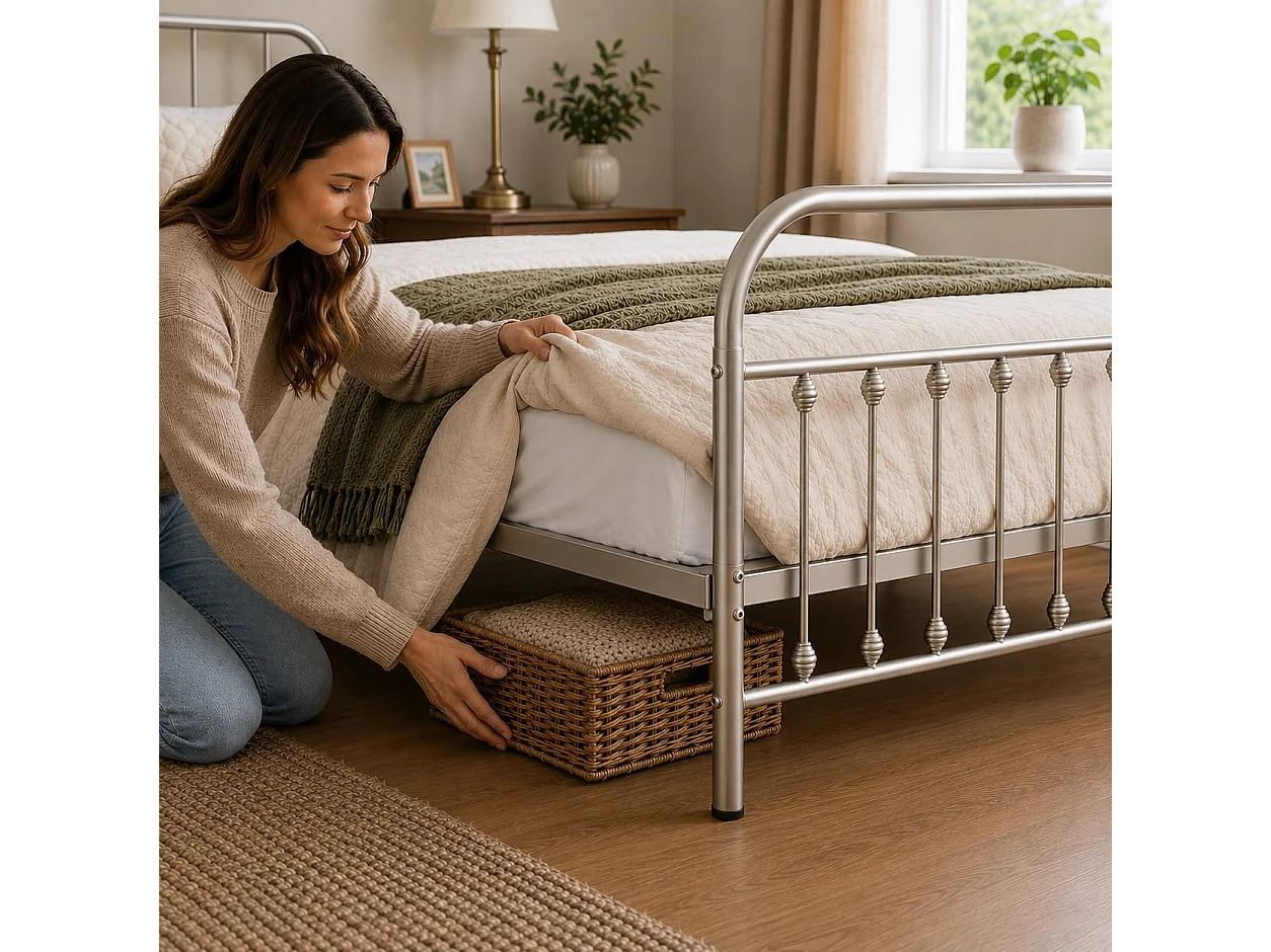 Amelia 4ft6 Modern Minimalist Metal Bed Frame in Nickel Silver
