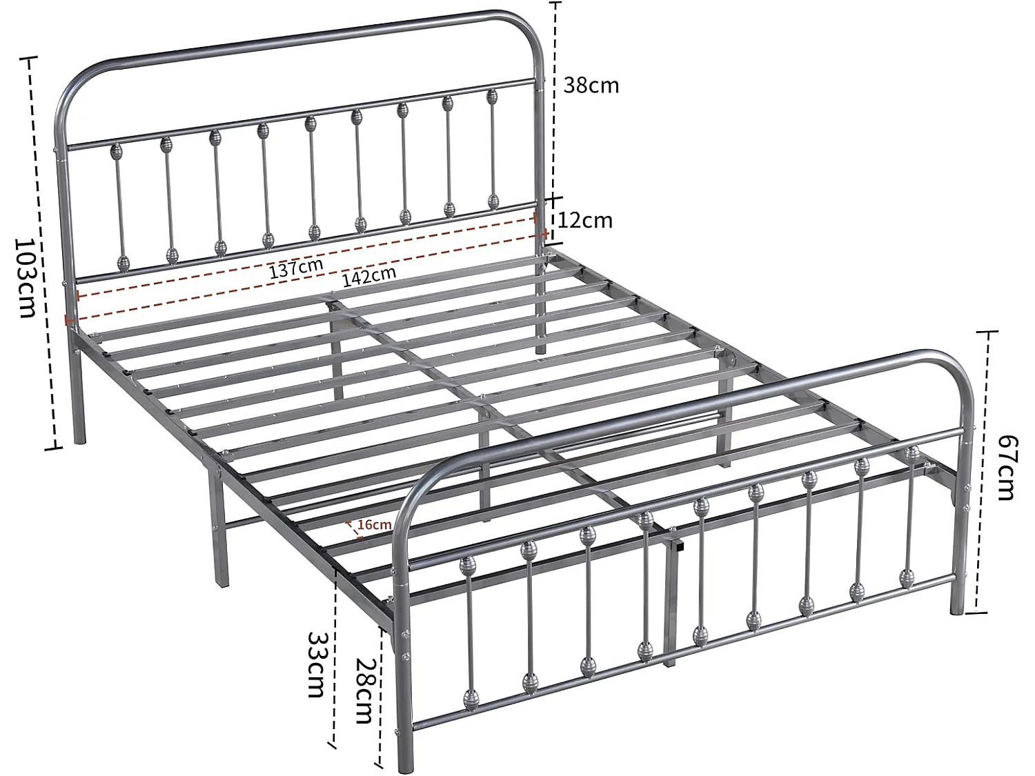 Amelia 4ft6 Modern Minimalist Metal Bed Frame in Nickel Silver