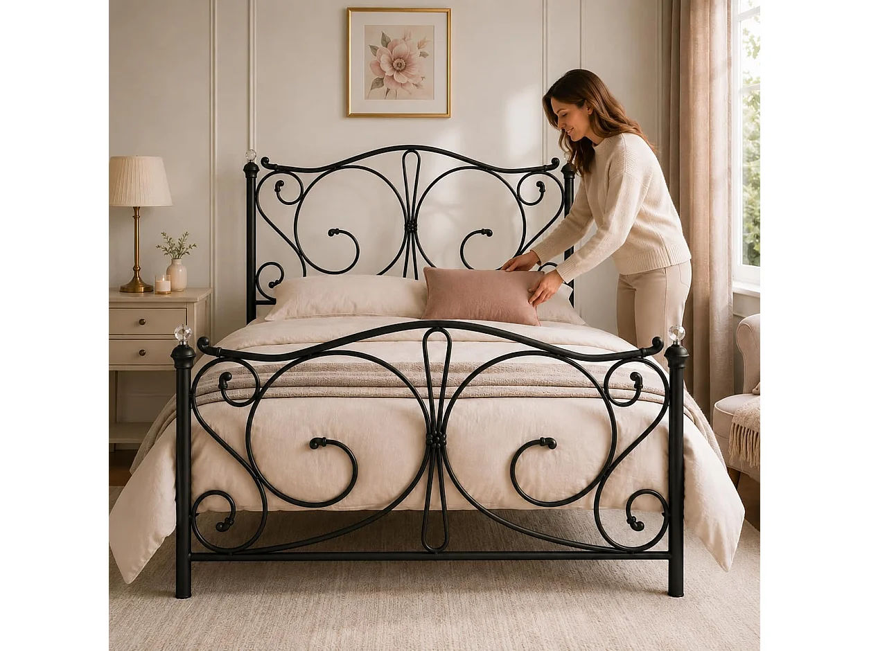 Sofia 4ft6 Victorian Style Metal Bed Frame with Crystal Ends in Black