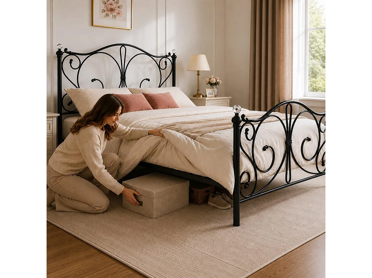 Sofia 4ft6 Victorian Style Metal Bed Frame with Crystal Ends in Black