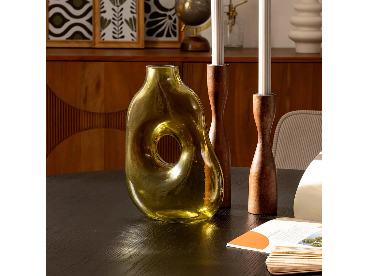 Vase Donut en Verre "Solag" 24cm Vert Kaki