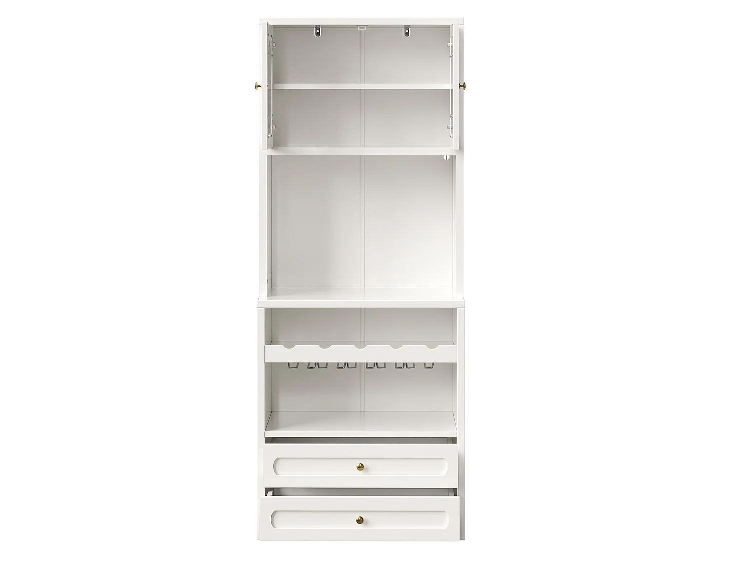 Set of 2 tall sideboards with 4 curved glass doors, 4 drawers, LED lighting and wine rack - MDF and metal - 140 × 40 × 180 cm - White