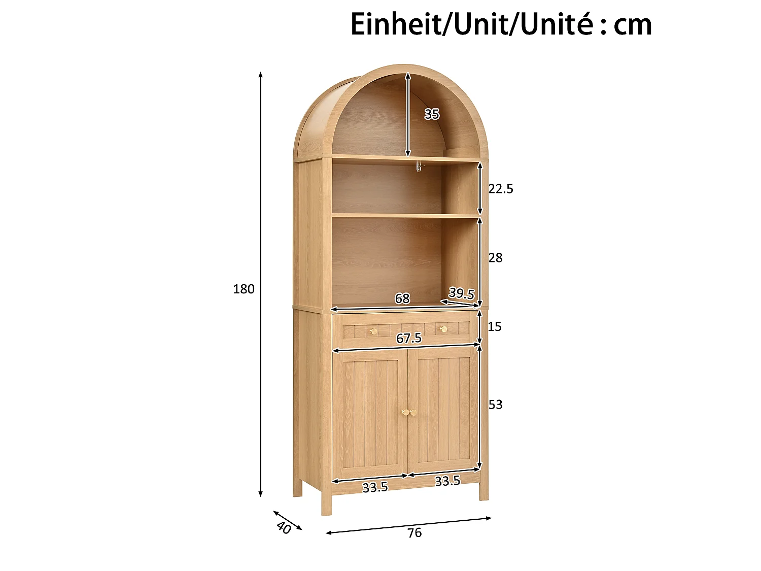 High kitchen sideboard with 2 arched acrylic doors, open bar, 1 drawer and LED lighting - MDF - 106 × 30 × 175 cm - White