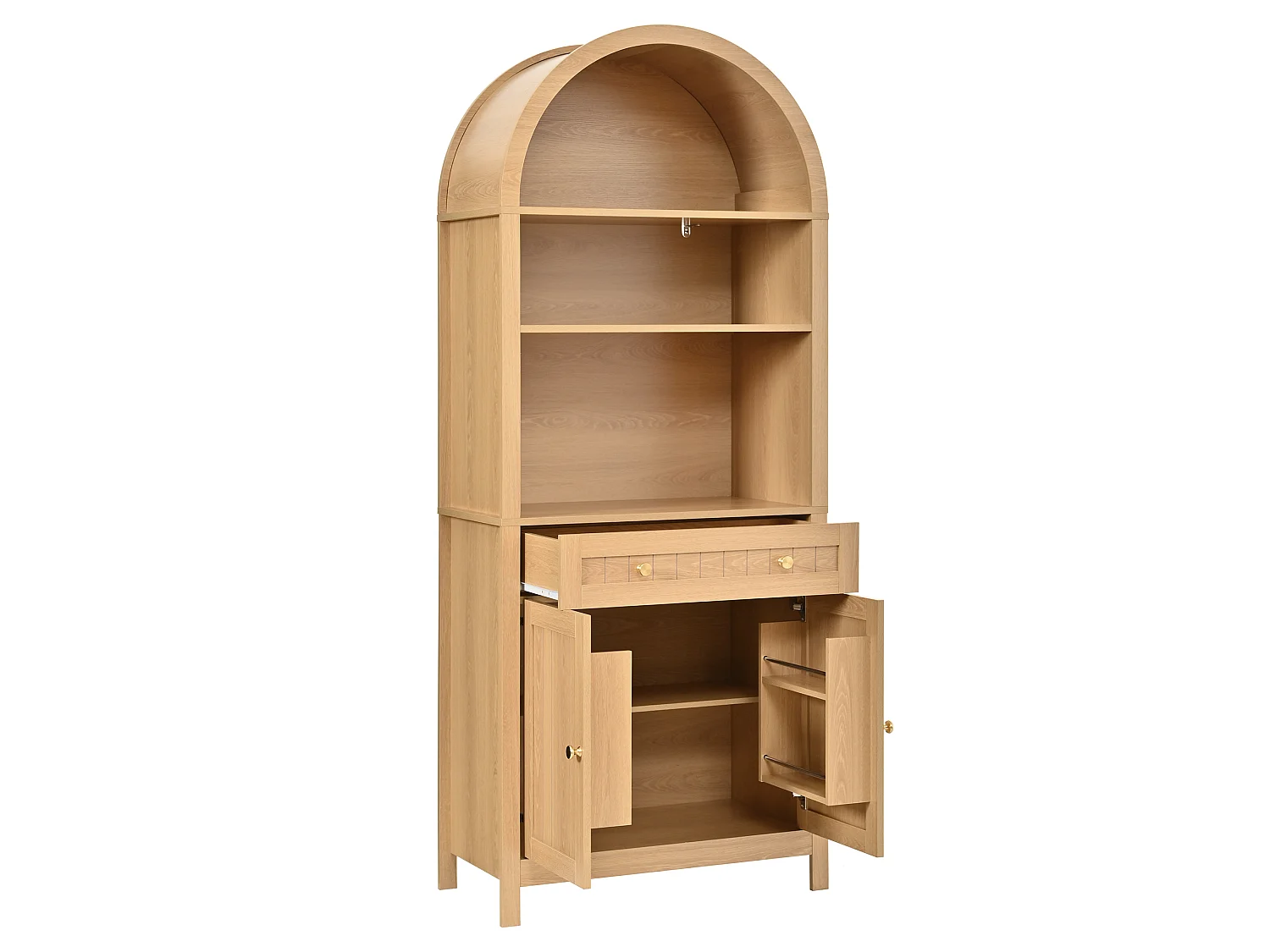 High kitchen sideboard with 2 arched acrylic doors, open bar, 1 drawer and LED lighting - MDF - 106 × 30 × 175 cm - White