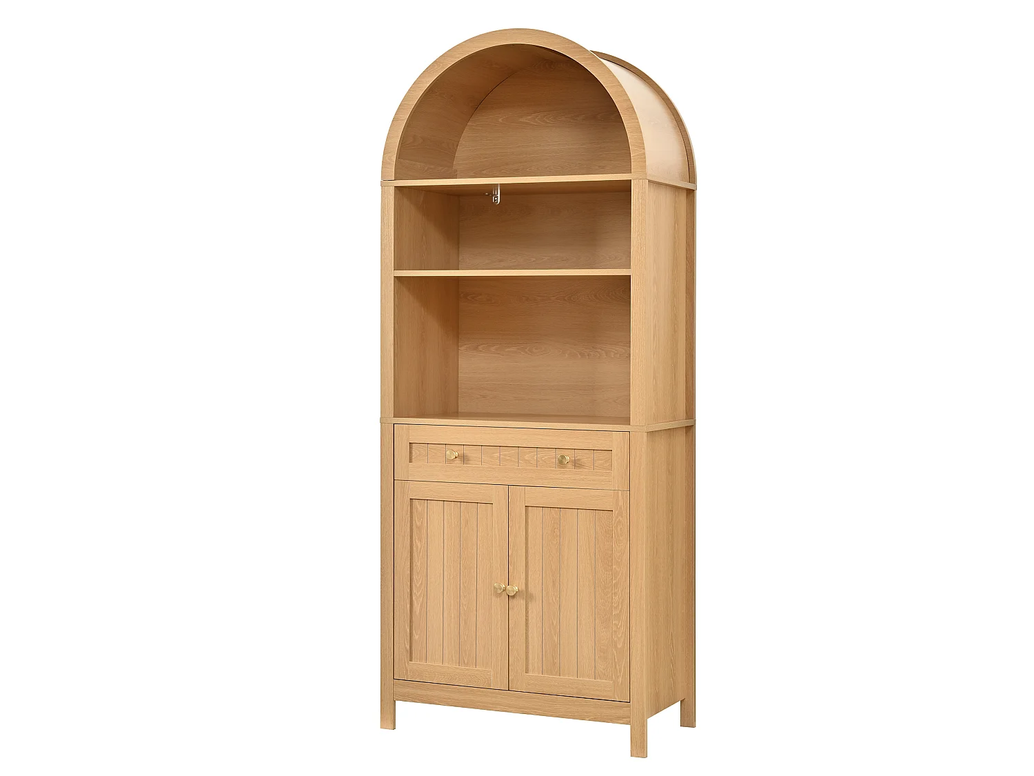 High kitchen sideboard with 2 arched acrylic doors, open bar, 1 drawer and LED lighting - MDF - 106 × 30 × 175 cm - White