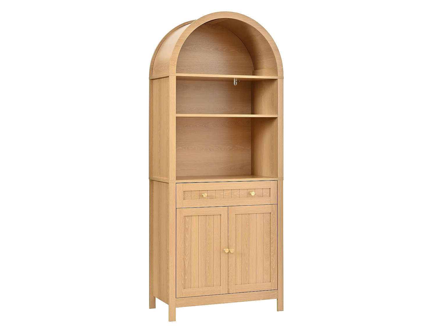 High kitchen sideboard with 2 arched acrylic doors, open bar, 1 drawer and LED lighting - MDF - 106 × 30 × 175 cm - White