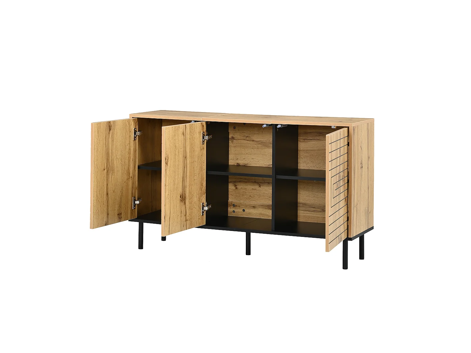 Three-door push-to-open sideboard with six storage compartments and a wavy pattern - MDF - 120 × 35 × 68 cm - Wood