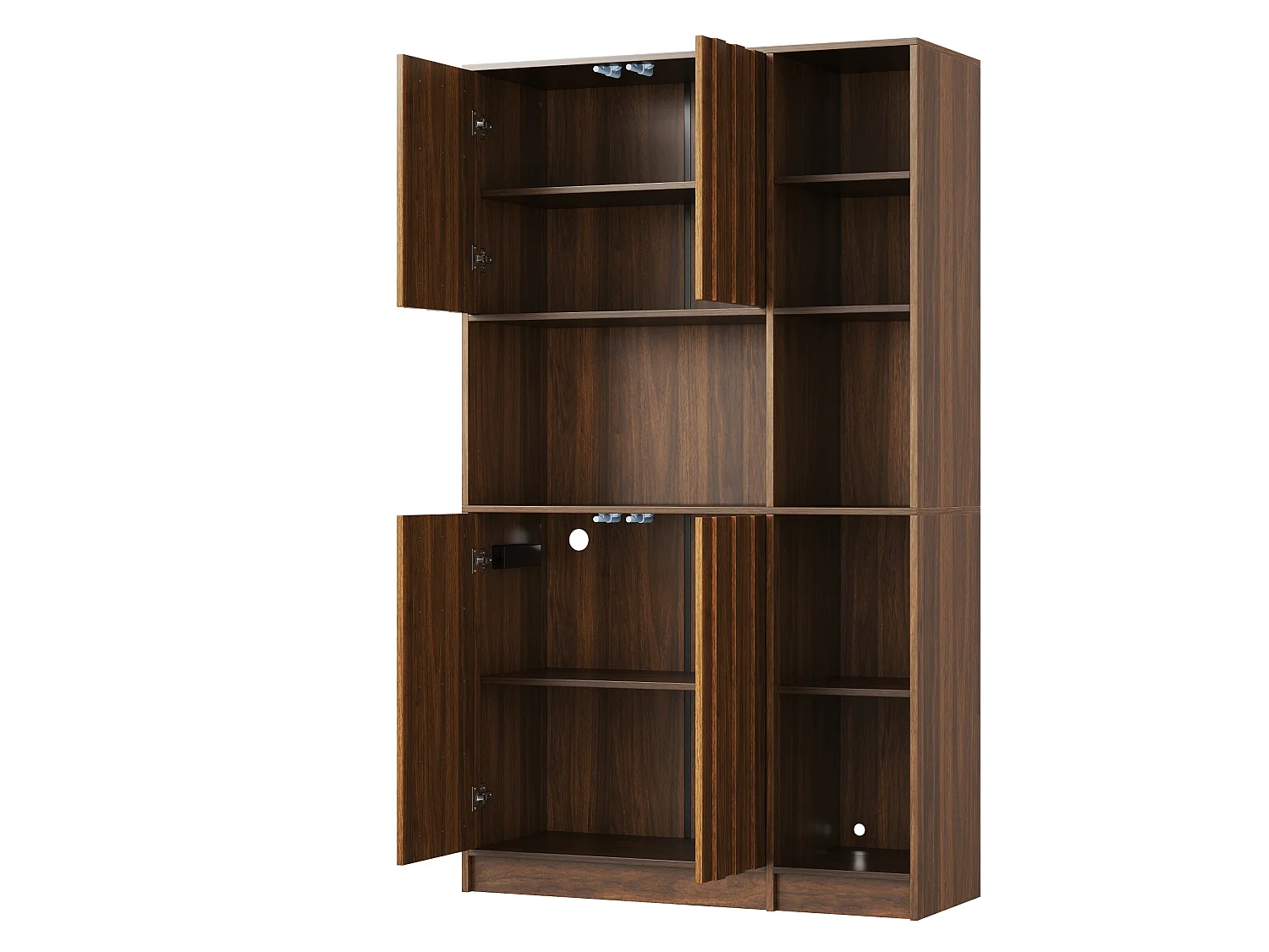 High kitchen sideboard with RGB LED lighting, electrical outlet, wine rack and 4 doors - MDF - 105 x 40 x 180 cm - Walnut