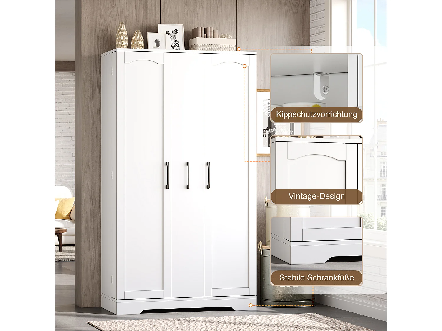 Kitchen sideboard with spice rack, 2 doors and 4-tier sliding storage - MDF - 78 x 40 x 150 cm - White