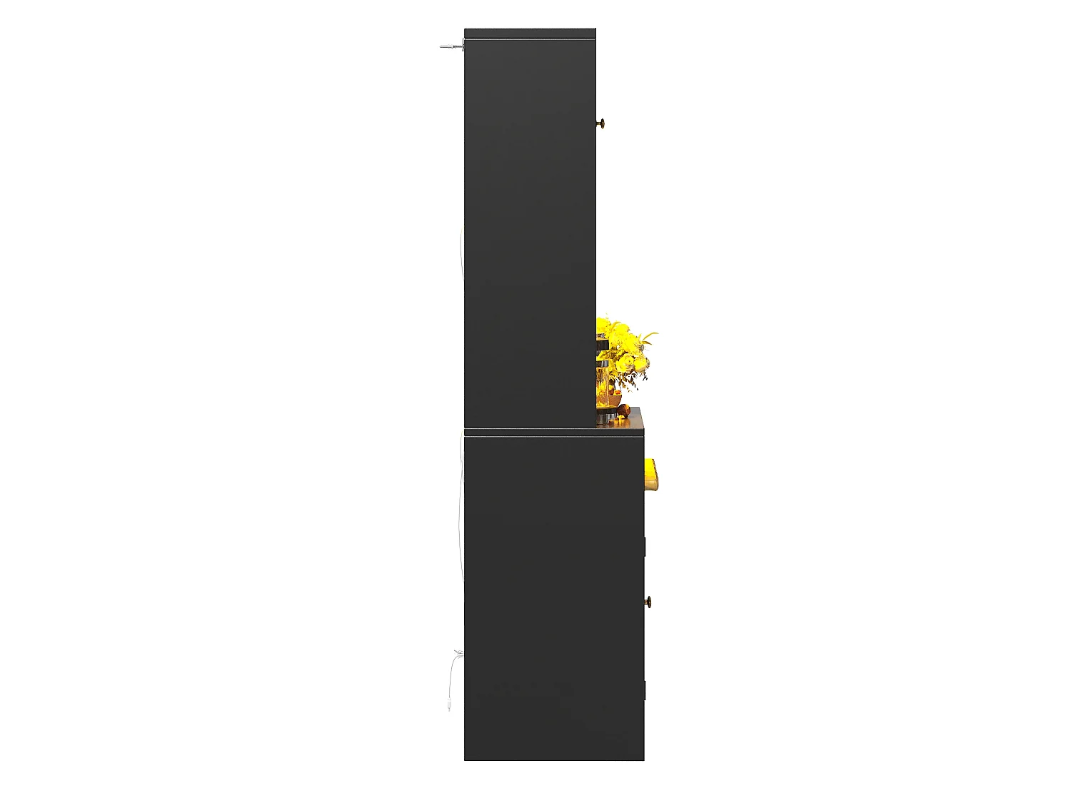 Set of 2 tall kitchen sideboards with LED lighting, 8 curved doors and wine rack - MDF, glass and metal - 140 × 38.3 × 180 cm - Black