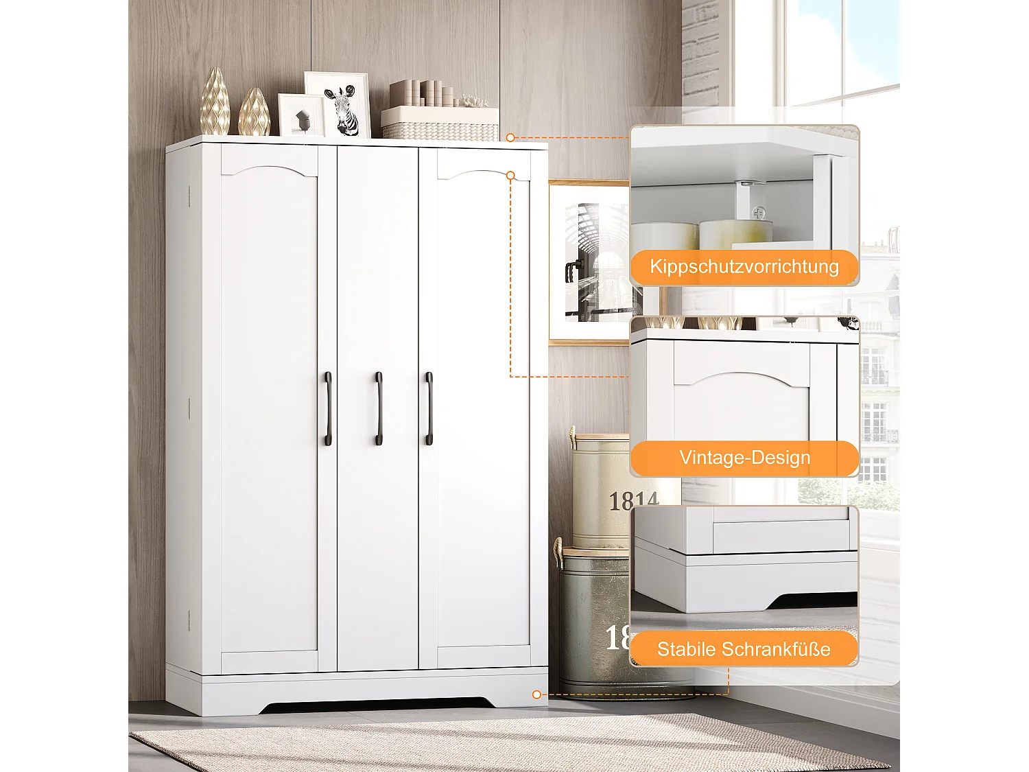 Kitchen sideboard with spice rack, 2 doors and 4-tier sliding storage - MDF - 78 x 35 x 120 cm - White