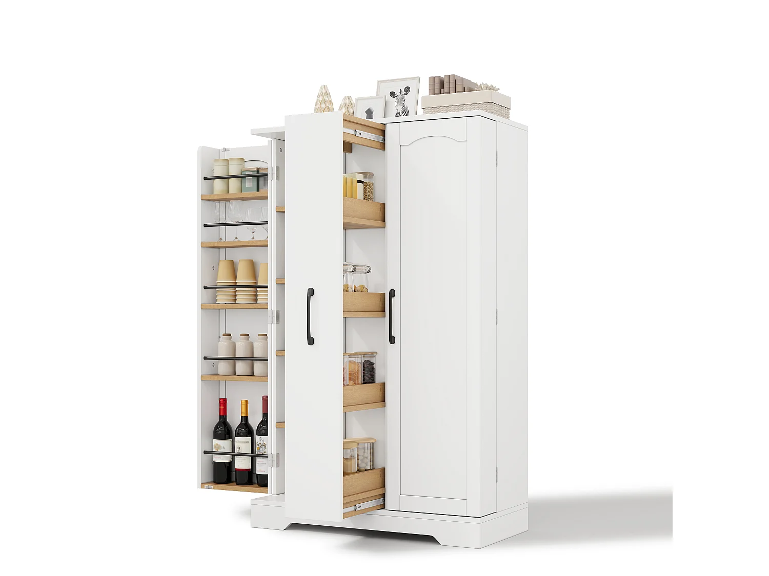 Kitchen sideboard with spice rack, 2 doors and 4-tier sliding storage - MDF - 78 x 35 x 120 cm - White
