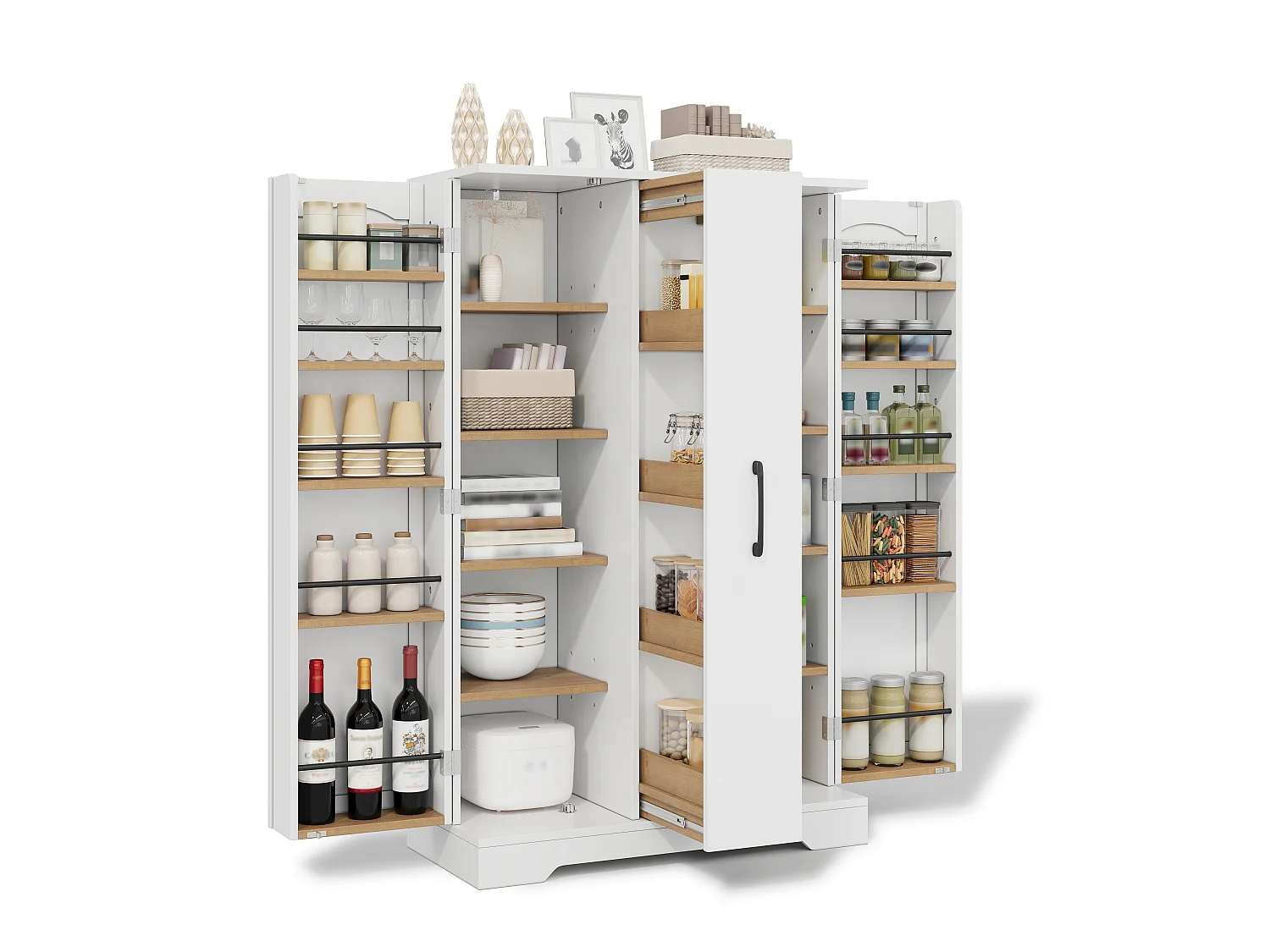 Kitchen sideboard with spice rack, 2 doors and 4-tier sliding storage - MDF - 78 x 35 x 120 cm - White