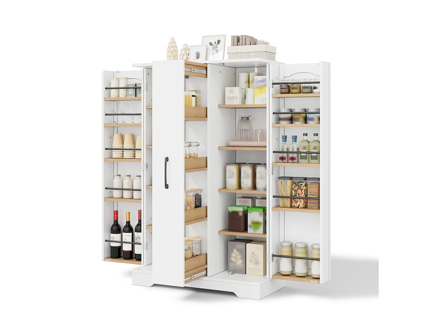 Kitchen sideboard with spice rack, 2 doors and 4-tier sliding storage - MDF - 78 x 35 x 120 cm - White
