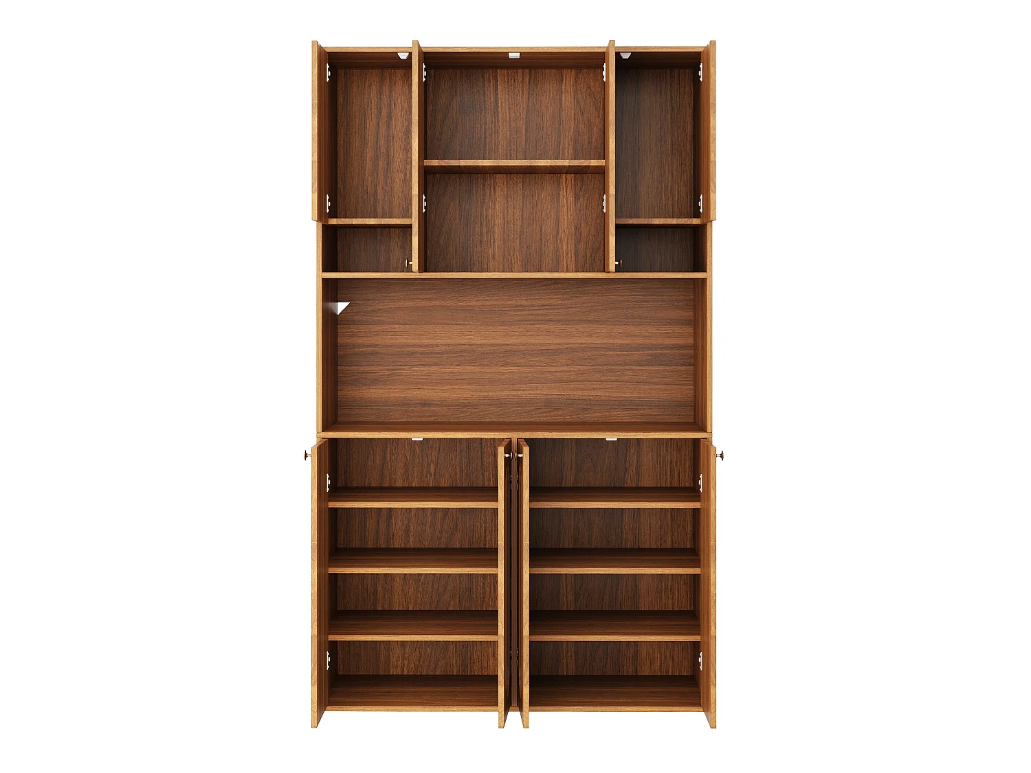 High kitchen sideboard with 8 doors, PE rattan insert, open bar area and LED lighting - MDF - 106 × 40 × 178 cm - Natural wood