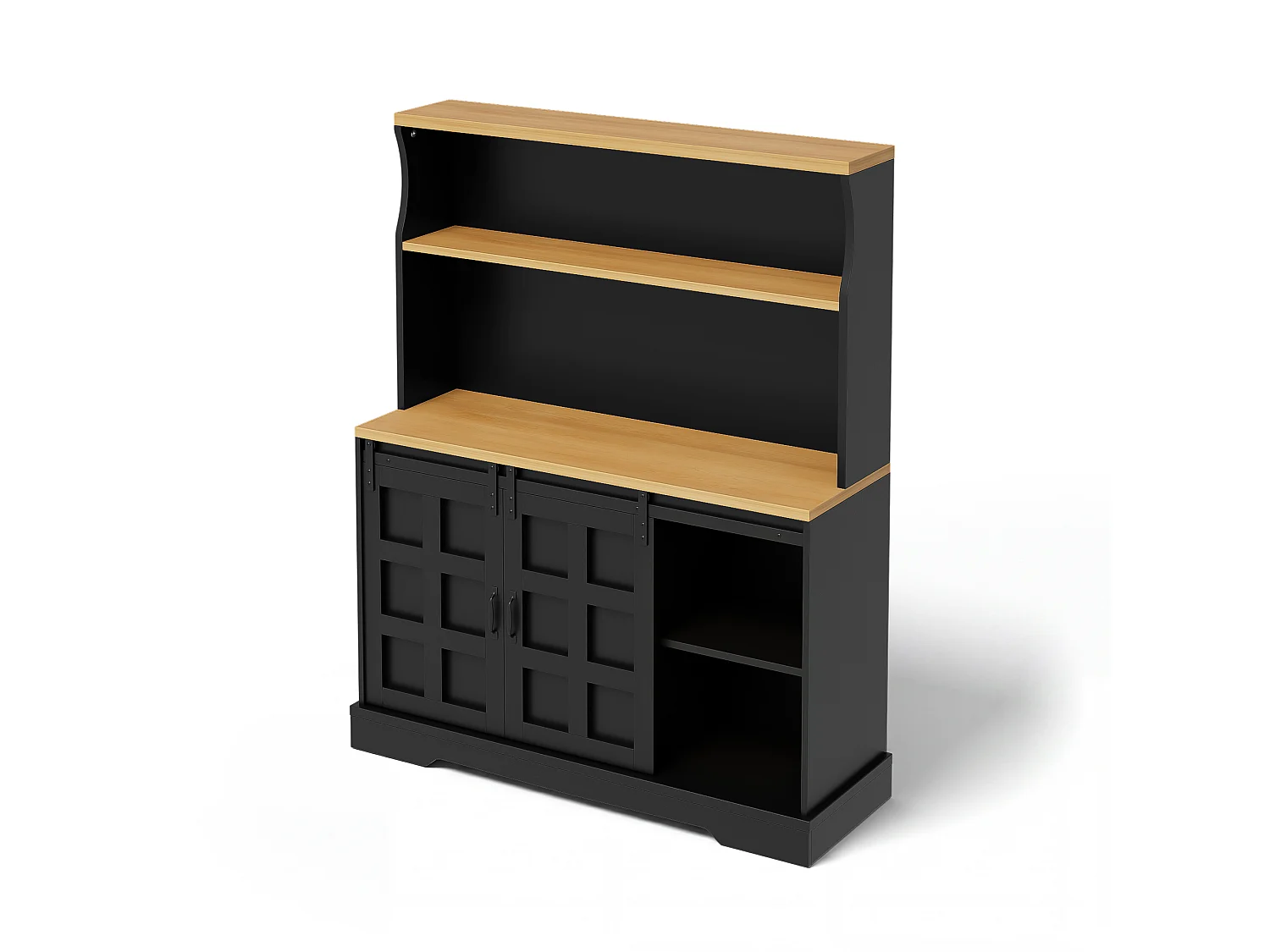 Kitchen sideboard with LED lighting, power outlets, USB ports, wine rack, 4 drawers and 2 sliding doors - MDF - 120x40x150 cm - Black