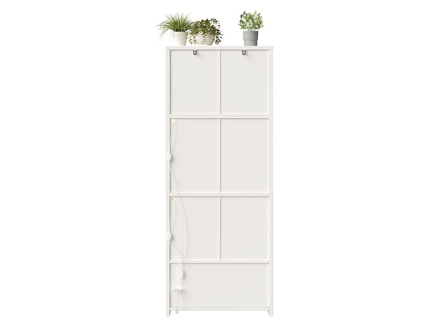 High sideboard with 2 curved glass doors, 2 drawers, LED lighting and wine rack - MDF and metal - 70 × 40 × 180 cm - White