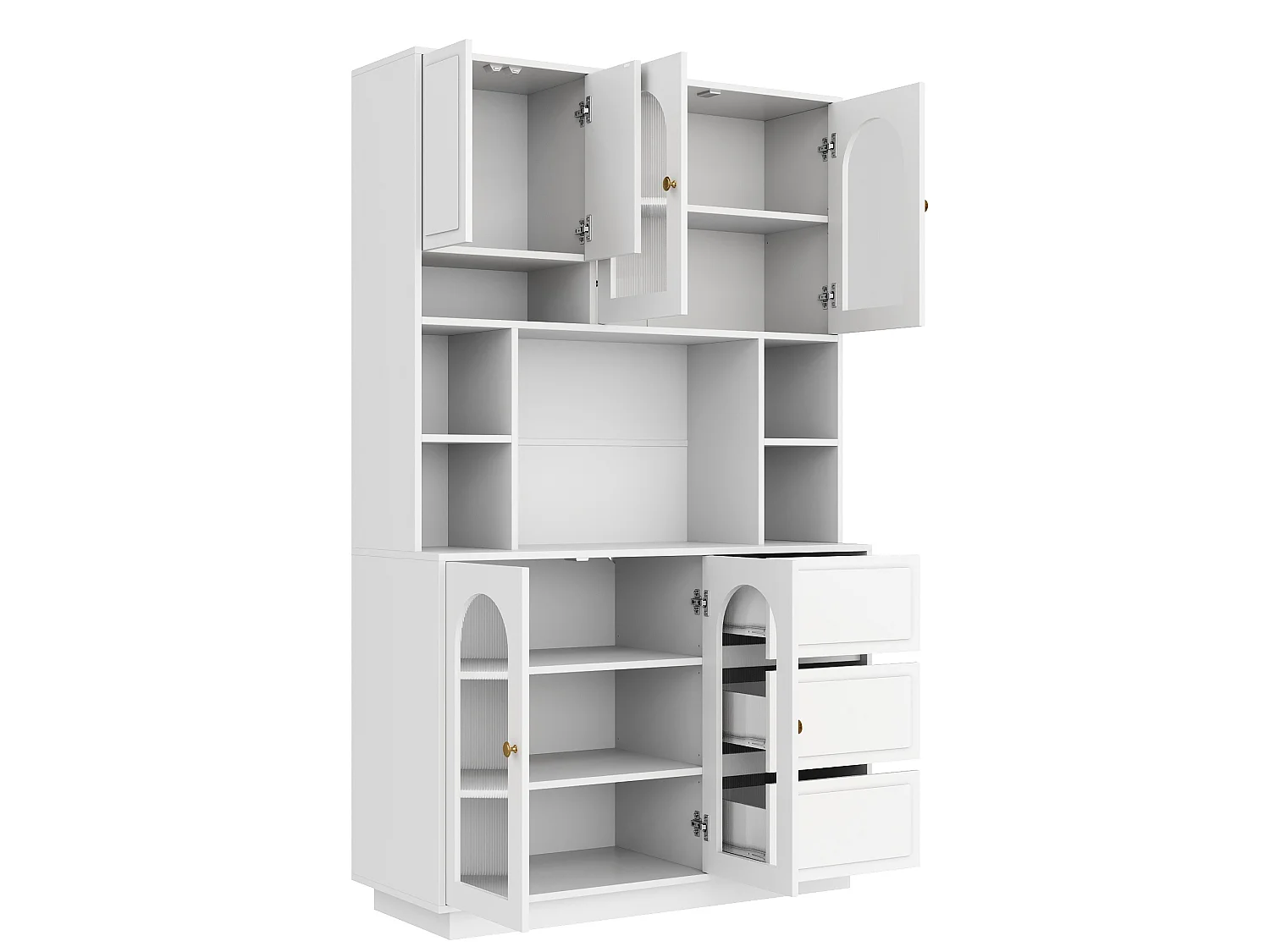 High kitchen sideboard with 6 acrylic glass doors, 3 drawers and LED lighting - MDF - 106 × 30 × 175 cm - White