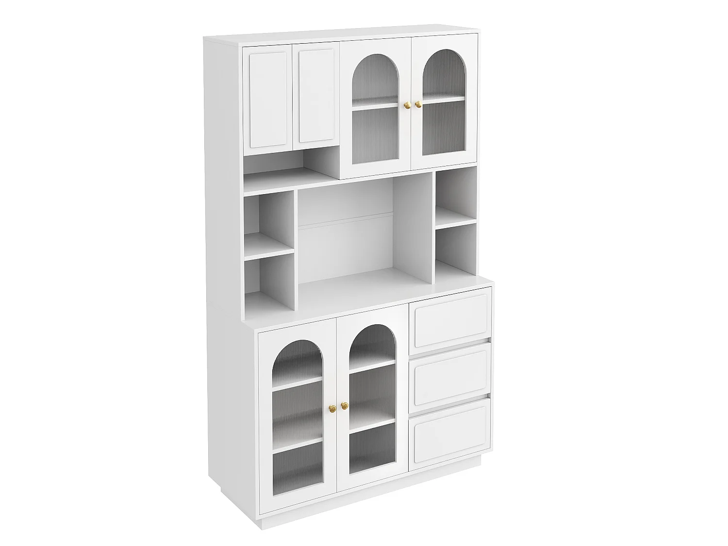High kitchen sideboard with 6 acrylic glass doors, 3 drawers and LED lighting - MDF - 106 × 30 × 175 cm - White