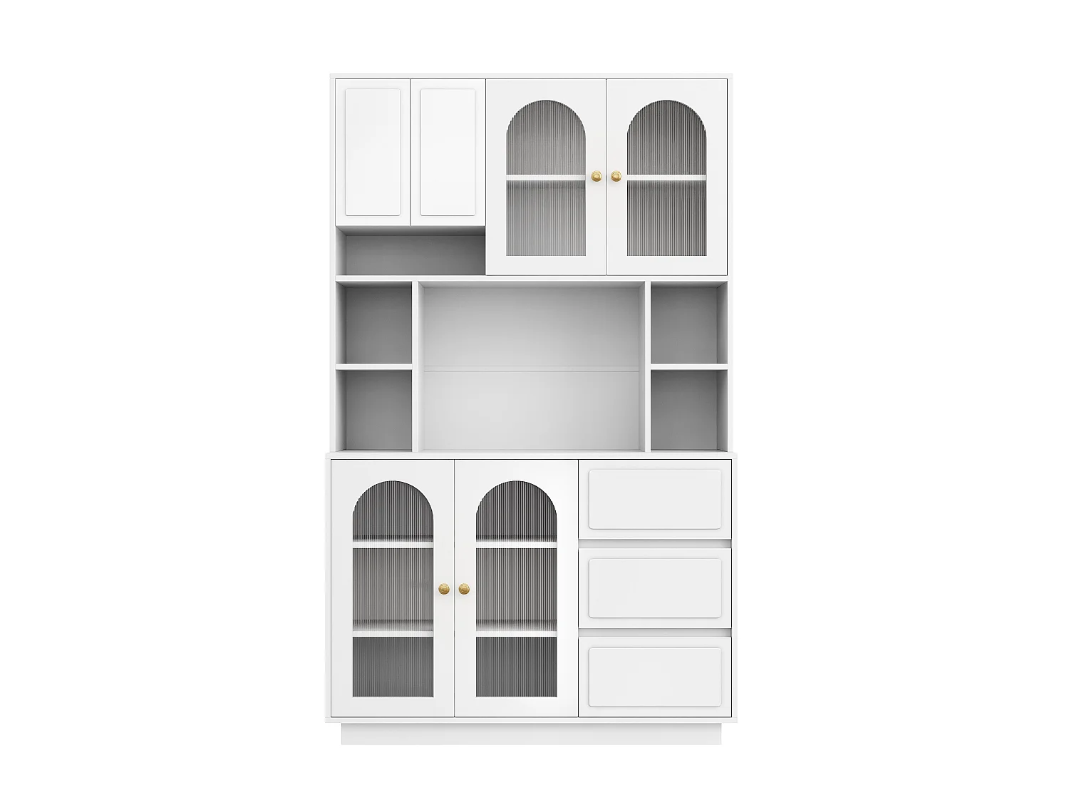 High kitchen sideboard with 6 acrylic glass doors, 3 drawers and LED lighting - MDF - 106 × 30 × 175 cm - White