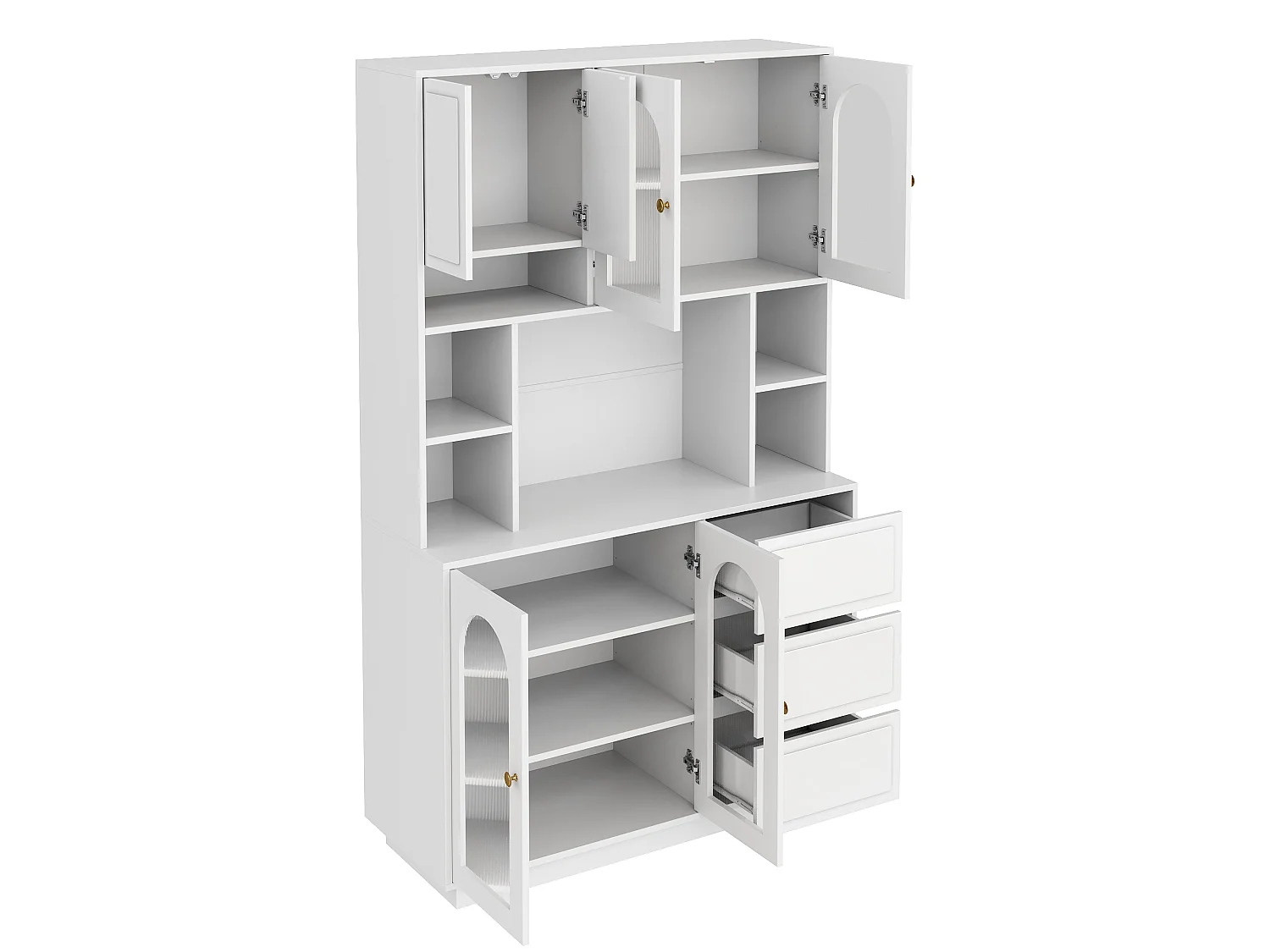 High kitchen sideboard with 6 acrylic glass doors, 3 drawers and LED lighting - MDF - 106 × 30 × 175 cm - White