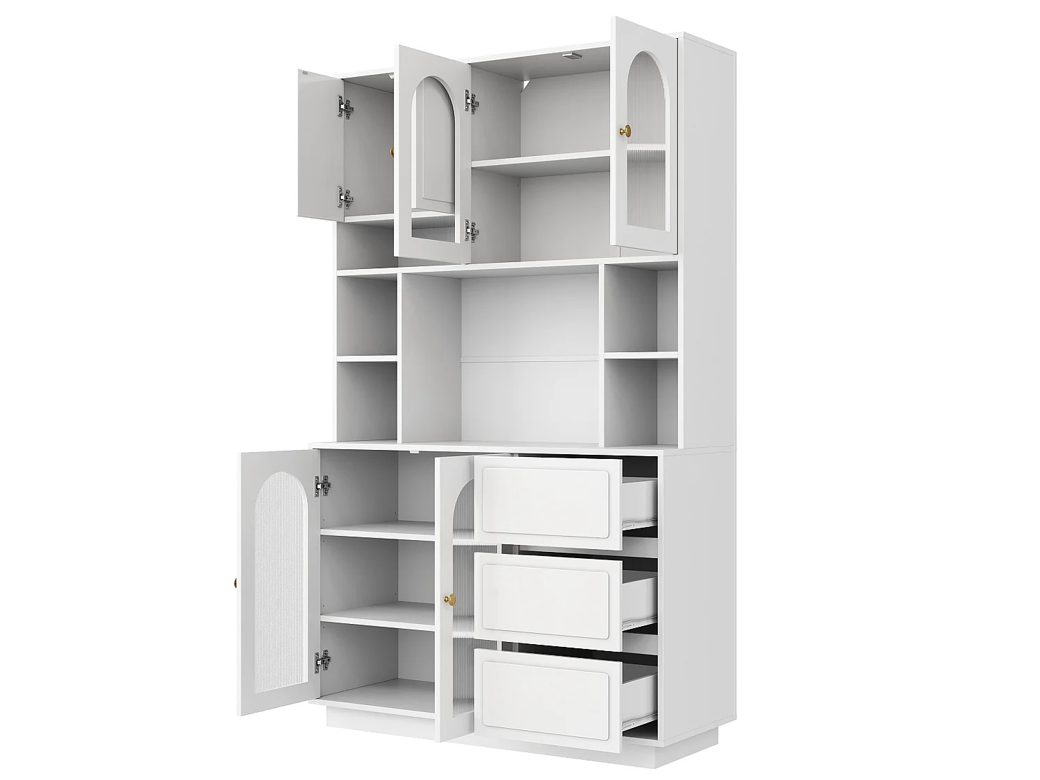 High kitchen sideboard with 6 acrylic glass doors, 3 drawers and LED lighting - MDF - 106 × 30 × 175 cm - White