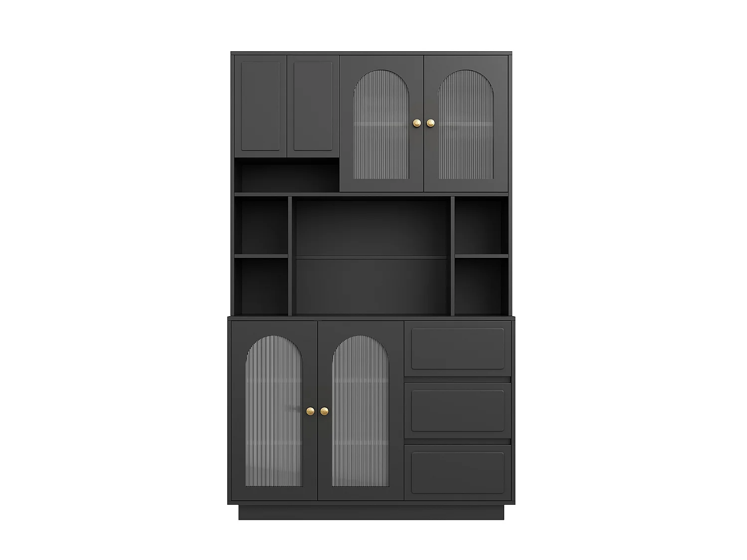 High kitchen sideboard with 6 acrylic glass doors, 3 drawers and LED lighting - MDF - 106 × 30 × 175 cm - Black