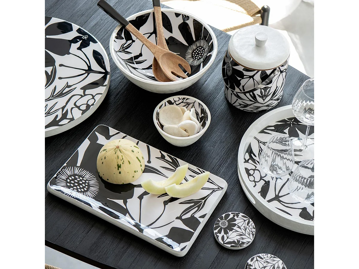 Plateau de Service en Bois "Tod" 40cm Noir & Blanc