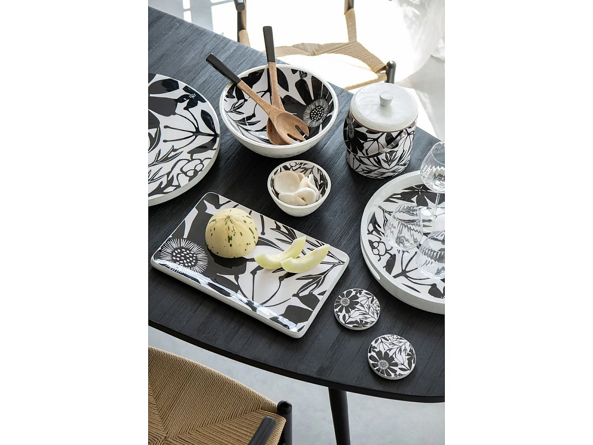 Plateau de Service en Bois "Tod" 40cm Noir & Blanc