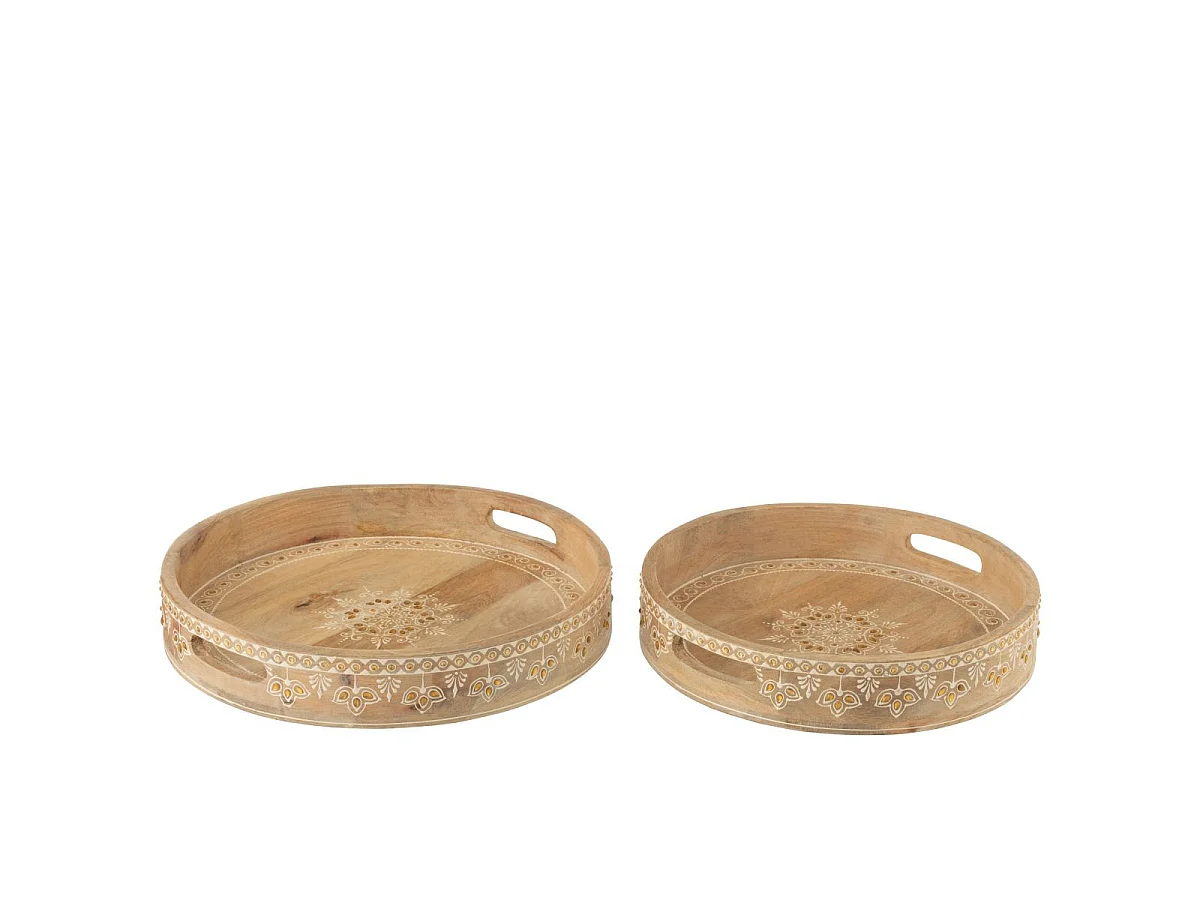 Lot de 2 Plateaux en Bois "Perle du Sahara" 40cm Naturel