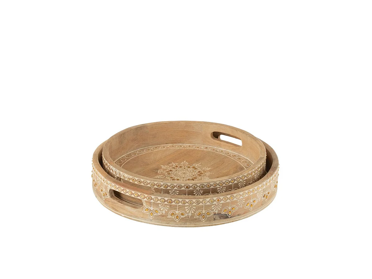 Lot de 2 Plateaux en Bois "Perle du Sahara" 40cm Naturel