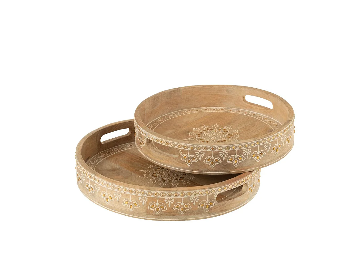 Lot de 2 Plateaux en Bois "Perle du Sahara" 40cm Naturel