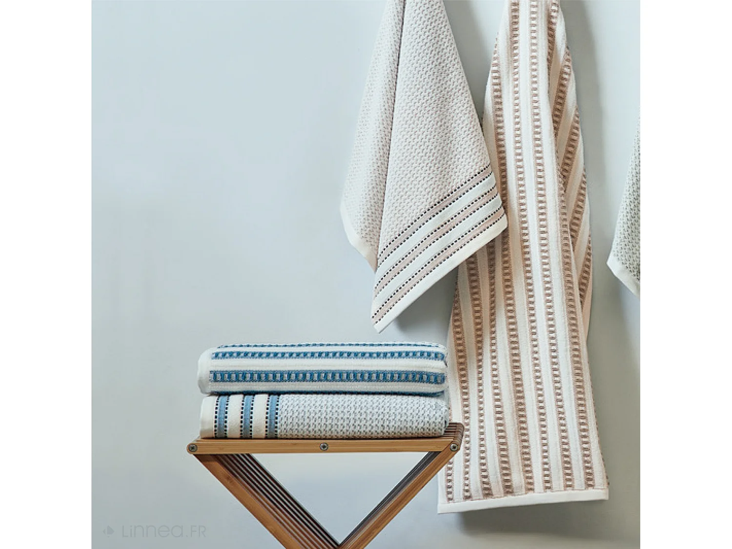 Drap de douche coton 70x140cm SANTORINI rayures bleu mer