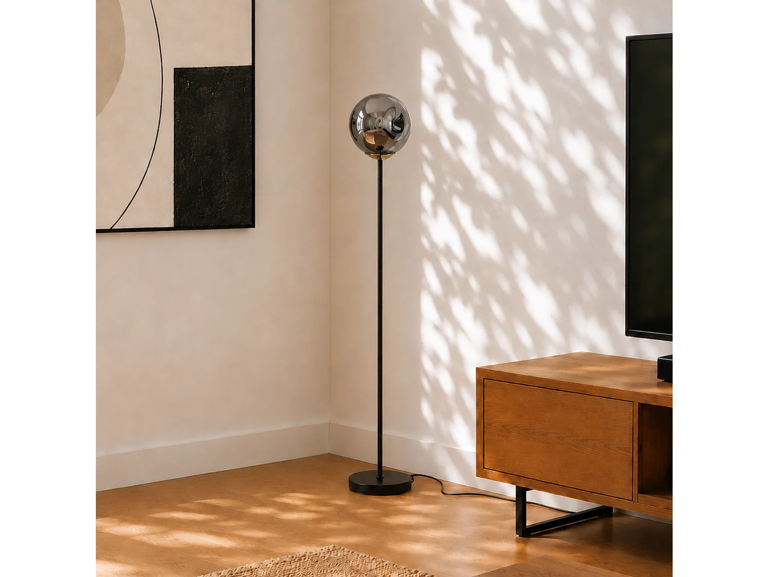 Lampadaire chrome en verre et métal  - Brume