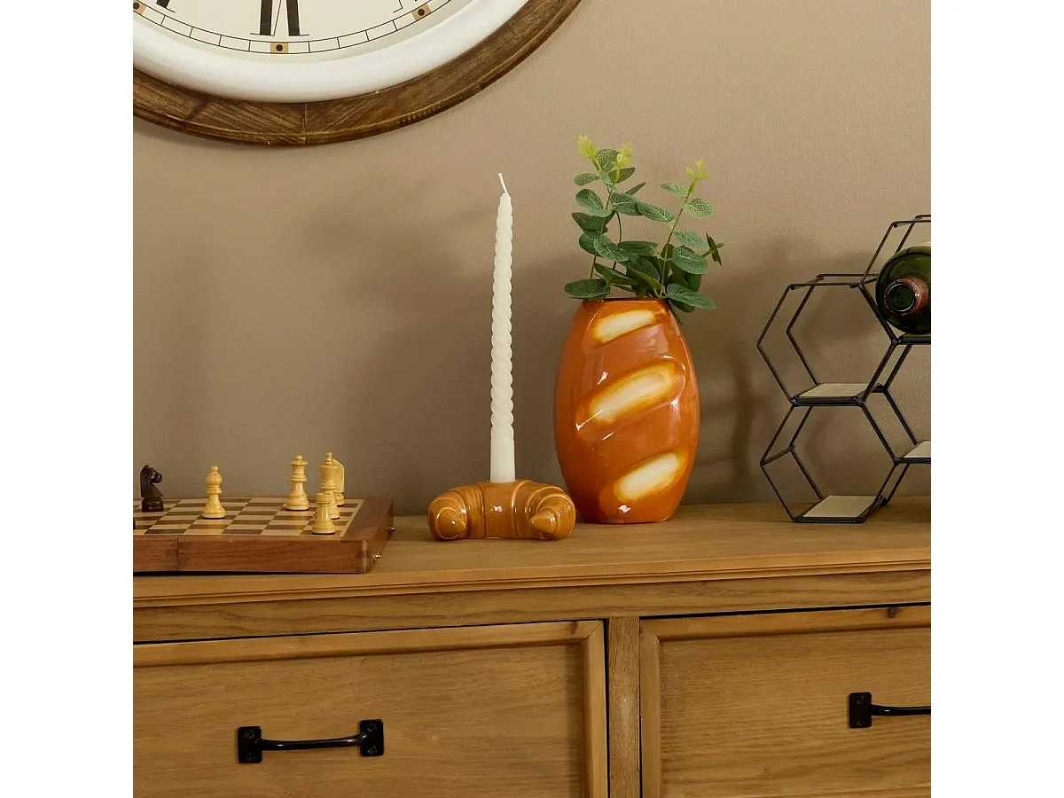 Bougeoir Croissant en Grès "Fra" 12cm Marron