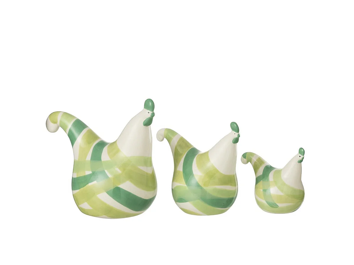Lot de 3 Statuettes Coqs "Lignes" 25cm Vert