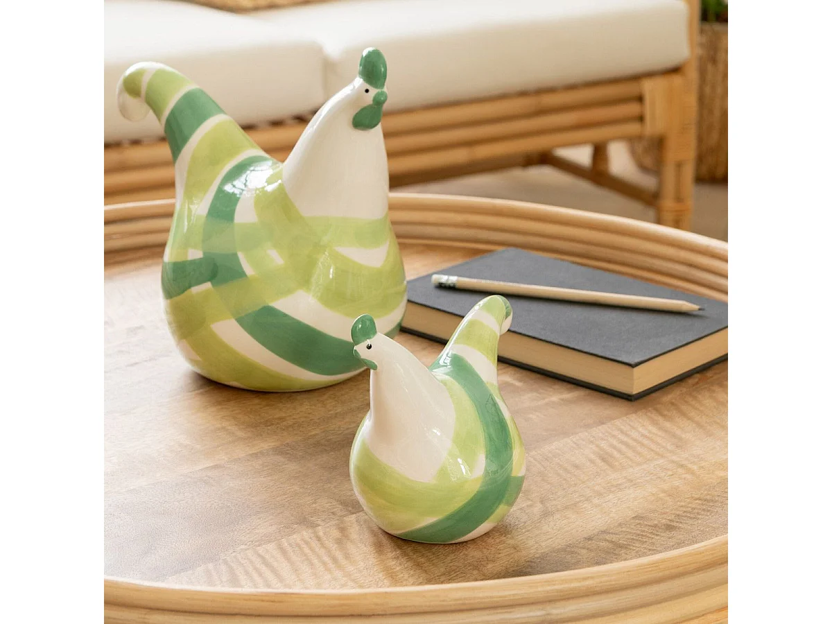 Lot de 3 Statuettes Coqs "Lignes" 25cm Vert