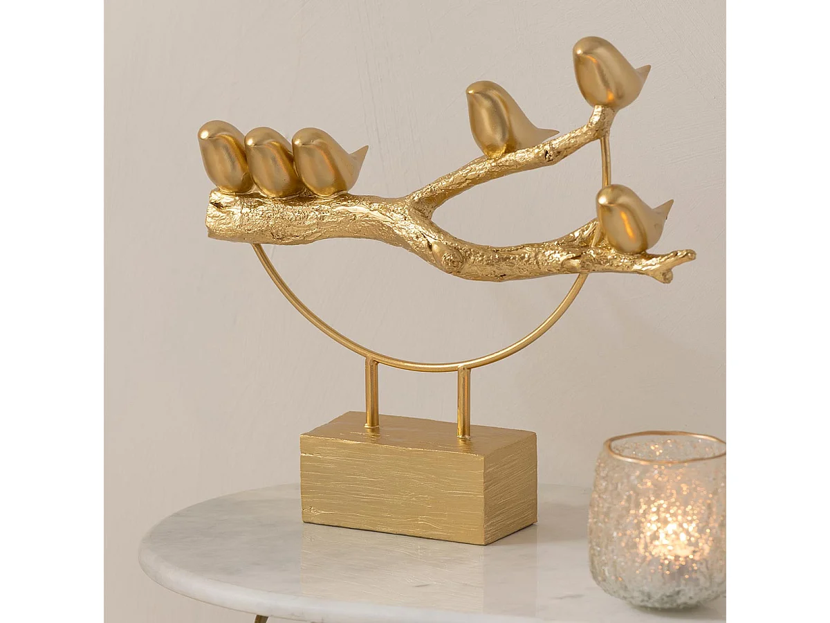 Statuette sur Socle "Oiseaux sur Branche" 35cm Or