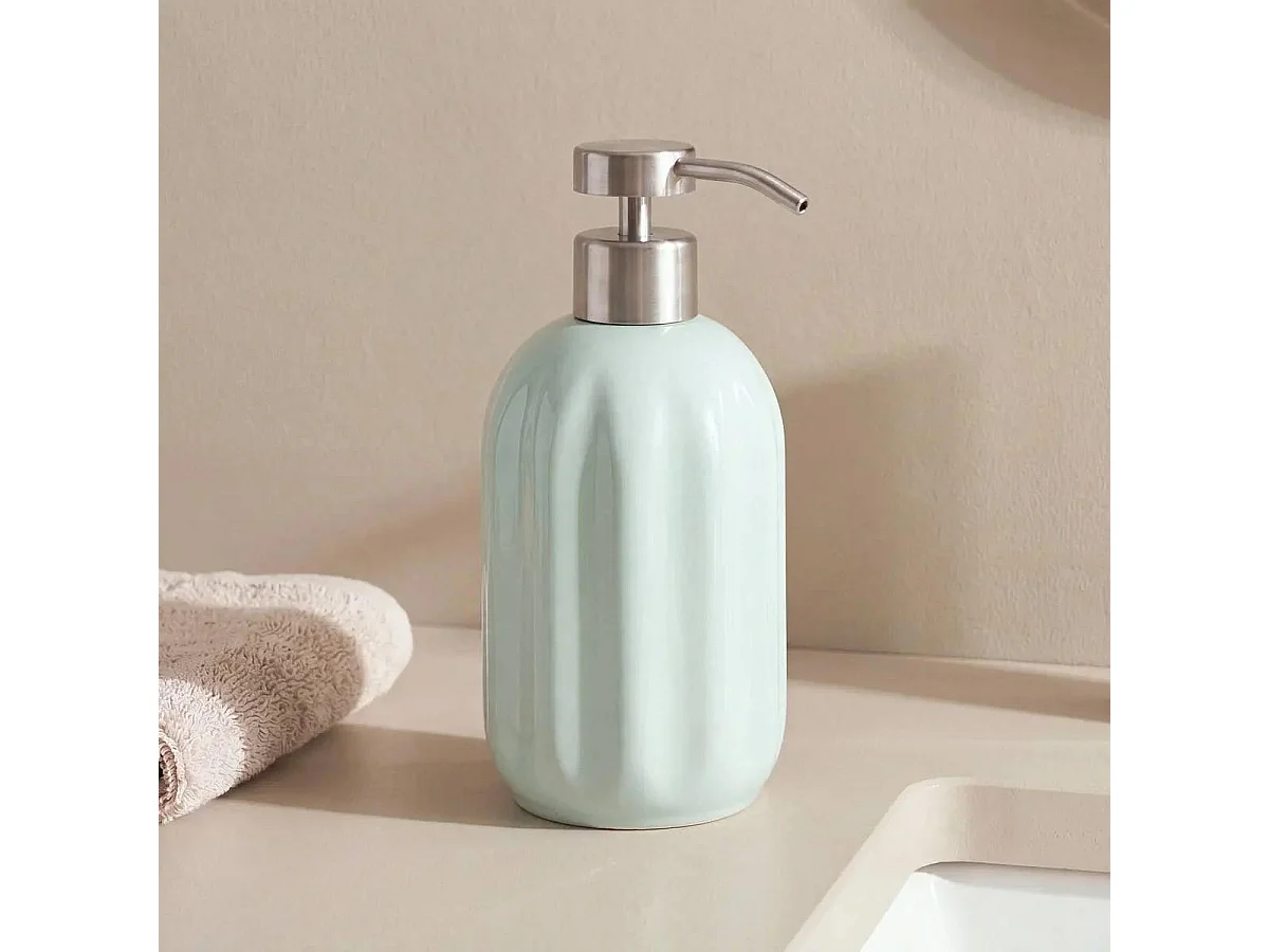 Distributeur de Savon en Grès "Suny Colorama" 450ml Vert Céladon