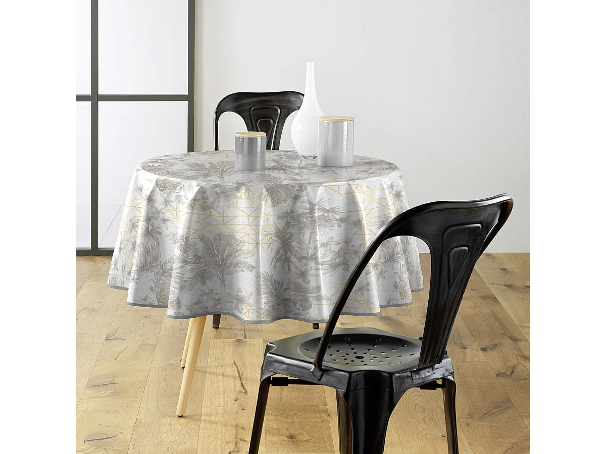Nappe Toile Cirée Ronde "Coconut" 160cm Gris