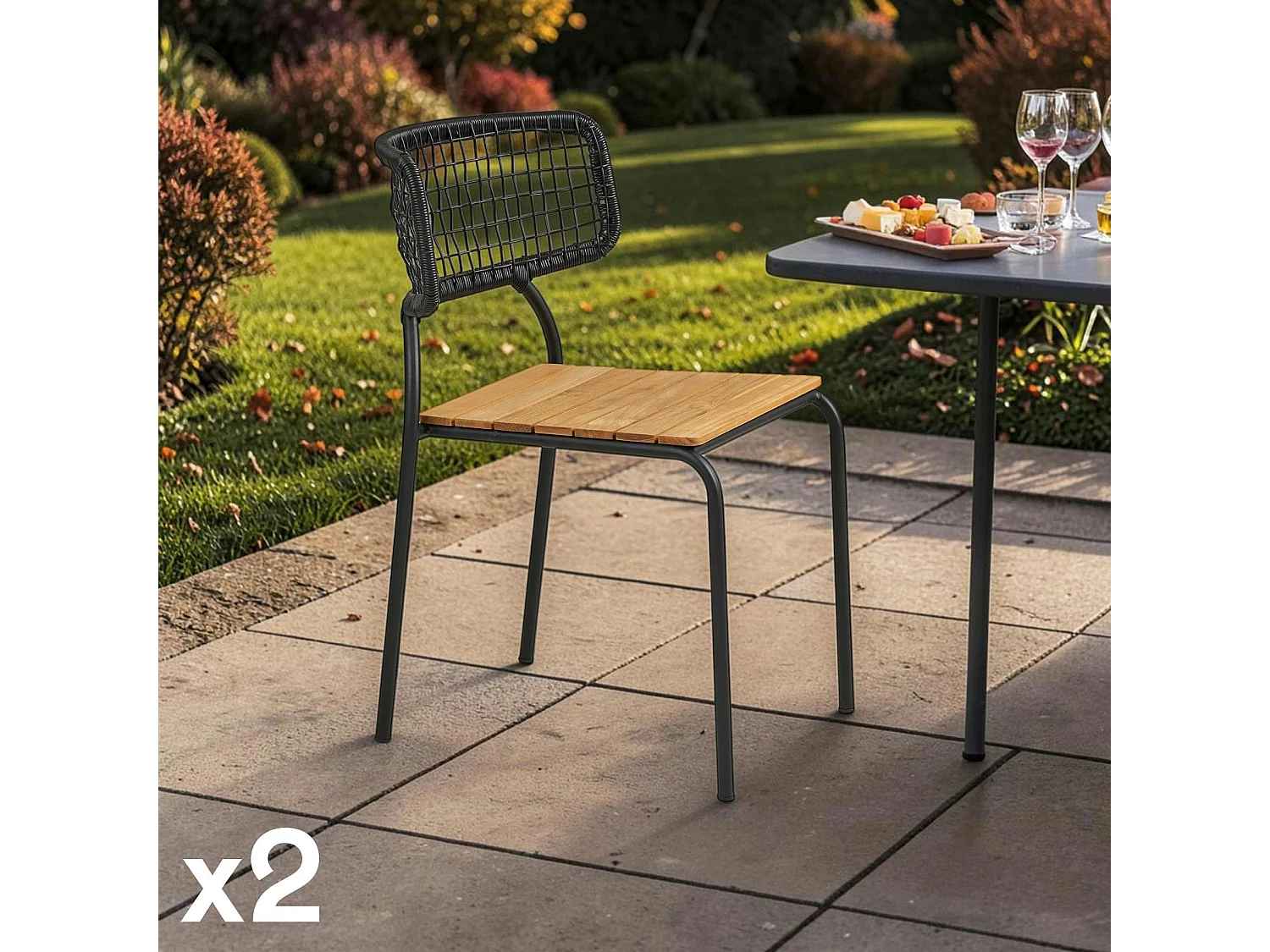 Chaise en teck et métal noir (lot de 2) LAKEWOOD